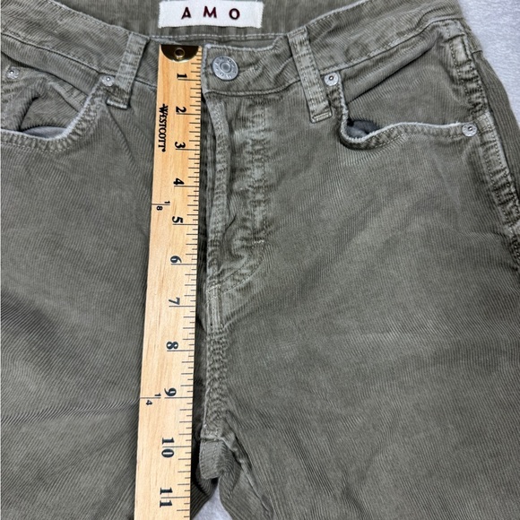 AMO Babe Corduroy Green Grey Raw Hem Button Fly Cropped Ankle Pants Size 27 - Picture 7 of 16